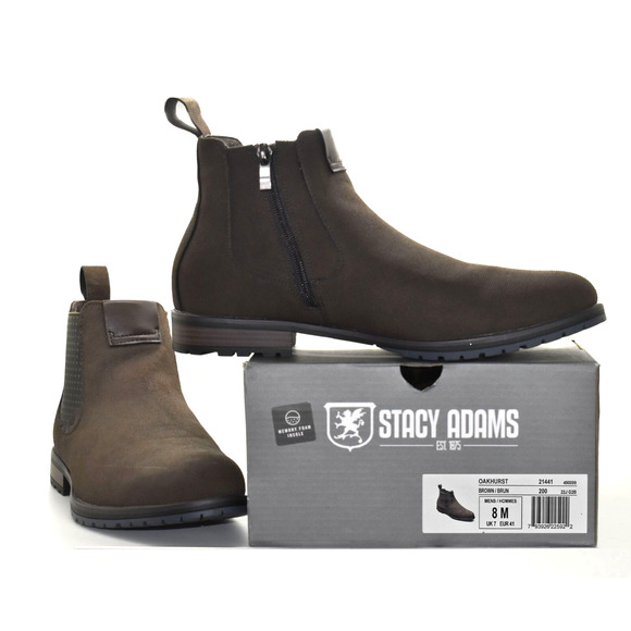 B0 Auth STACY ADAMS Oakhurst Brown Canvas Chelsea Boot Shoes 21441 Size 8 M - Picture 1 of 8